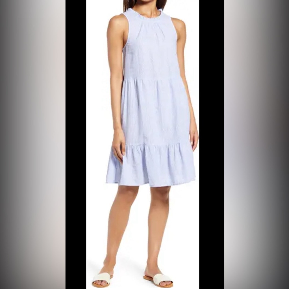 Beachlunchlounge Blue striped cotton seersucker summer dress